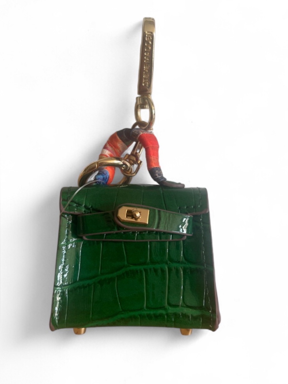 Hermes Kelly Twilly BAG CHARM Gold Tone Hardware Mini Scarf Wrap Purse Green